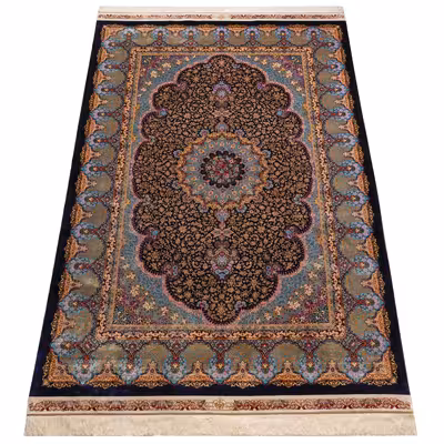 فرش ماشینی کد 360 طرح ترنجی زمینه سرمه ای