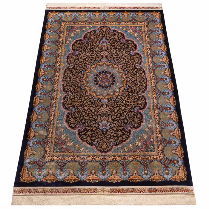 فرش ماشینی کد 360 طرح ترنجی زمینه سرمه ای