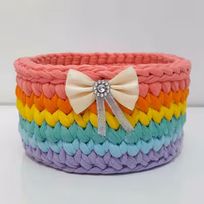 سبد قلاب بافی تریکو مدل رنگین کمان کد 02 مجموعه 2 عددی