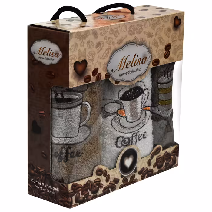 حوله آشپزخانه ملیسا مدل Cofee-3 سایز 50x30 سانتی متر مجموعه 3 عددی