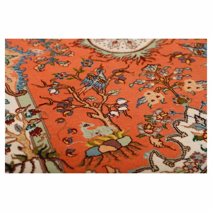 فرش دستبافت یک متری مدل گل ابریشم تبریز کد a537791