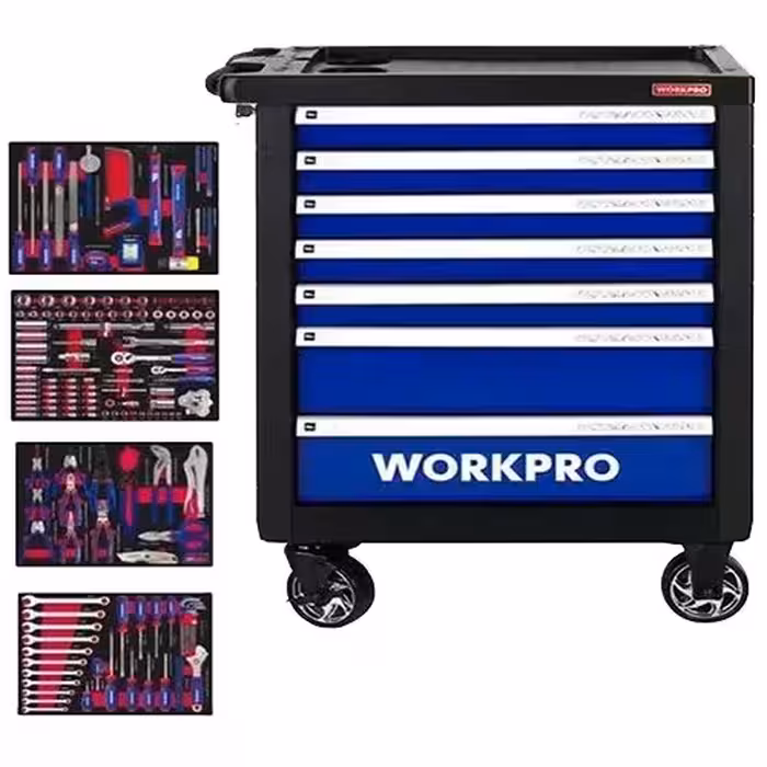 ست کامل ابزار مکانیکی ورک پرو 255 پارچه مدل WP-209037 – جعبه ابزار کشویی حرفه‌ای