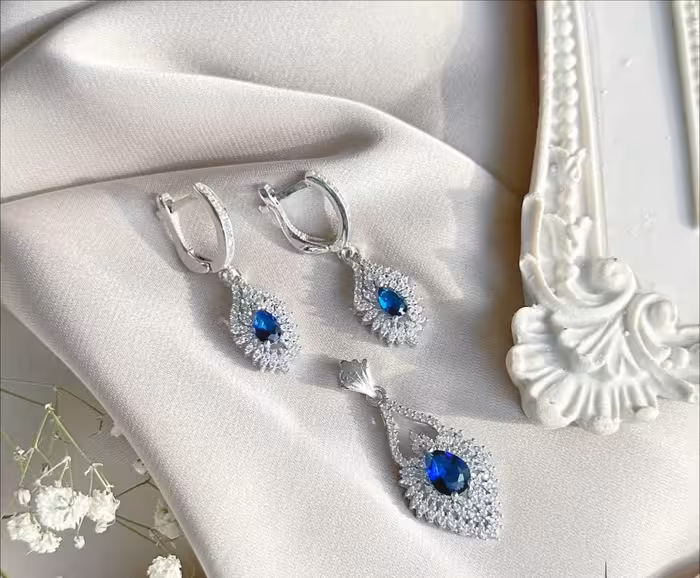 نیمست یاقوت کبود نقره جواهری کد 00132