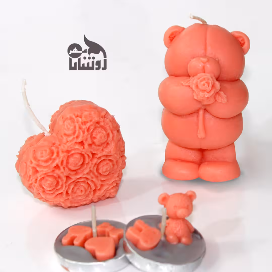 شمع ولنتاین بسته 4 عددی خرس قلب و 2 وارمری