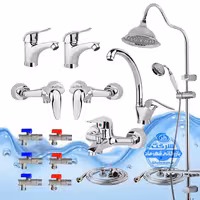 ست 15 عددی شیرآلات برند آیدا صنعت مدل قهرمان اردکی | شیر ظرفشویی   دو عدد شیر روشویی   شیر حمام   شیر توالت   علم دوش یونیورست مدل شیپوری   دو عدد شلنگ توالت   دو عدد شلنگ استیل   چهار عدد شیر پیسوار | کروم براق