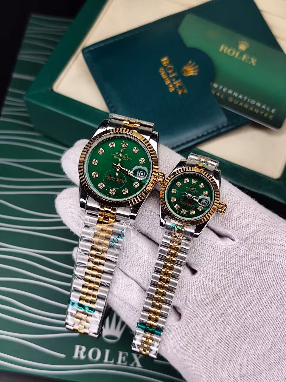 ساعت ست رولکس ROLEX WATCH SET s/gn ساعت ست مردانه و زنانه ساعت ست عروس و داماد ساعت رولکس صفحه سبز