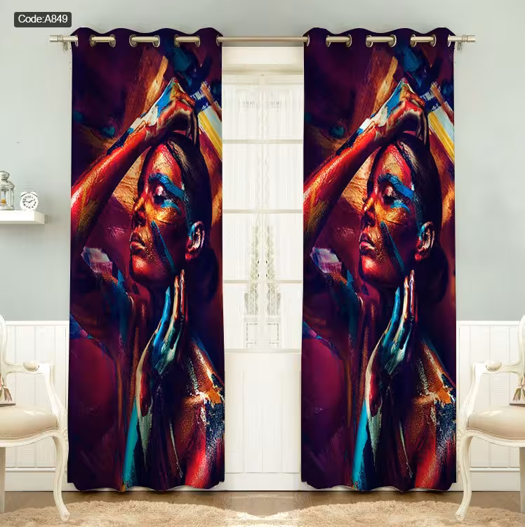 پرده پانچی مخمل چاپی دخترانه کد 849