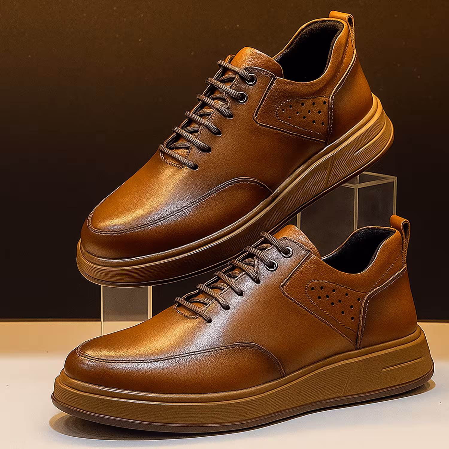 کفش چرم مردانه اسپرت کد SP127TN رنگ عسلی