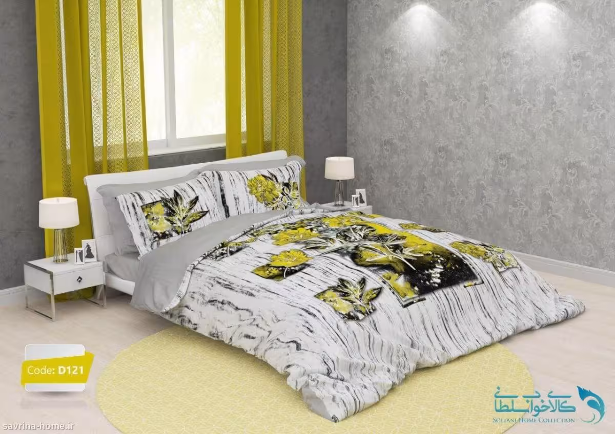 روتختی دو نفره طرح گل طلایی برند ترکسان کد D121