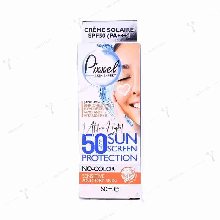 کرم ضد آفتاب بی رنگ پیکسل spf 50 پوست خشک و حساس 50 میلی لیتری