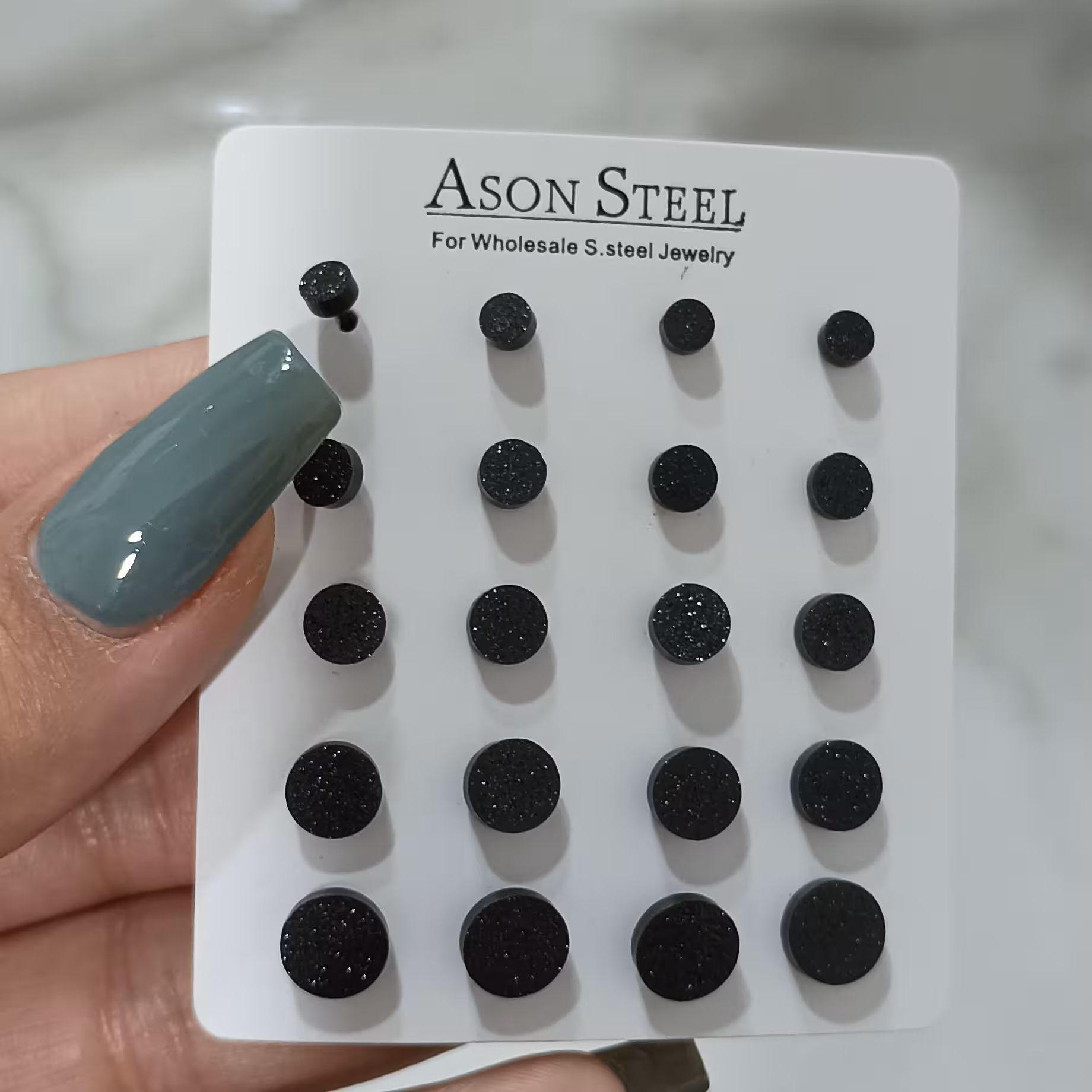 گل گوش استیل مشکی  شاین طرح دایره