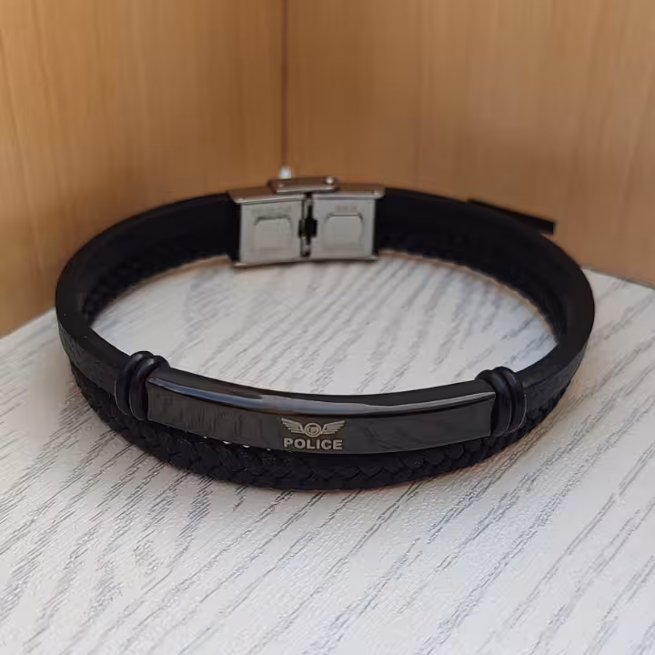 دستبند پسرانه چرمی دو دور مشکی