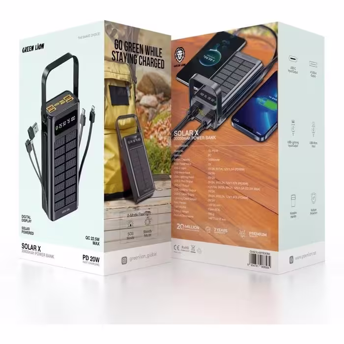 پاوربانک 20 وات گرین لاین مدل Solar X ظرفیت 30000 میلی آمپر ساعت (تک/عمده)