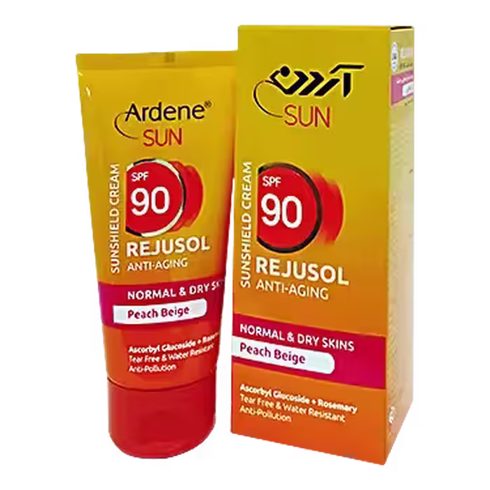 کرم ضد آفتاب SPF90 ضد چروک پوست معمولی و خشک رنگی بژ هلویی 50 گرم آردن