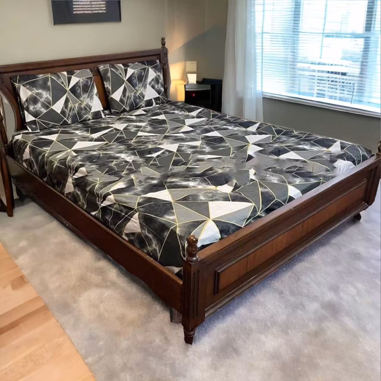 ست ملحفه دونفره و روبالشی Cheshik   کش نظم دهنده مدل هندسی سایز 160*200