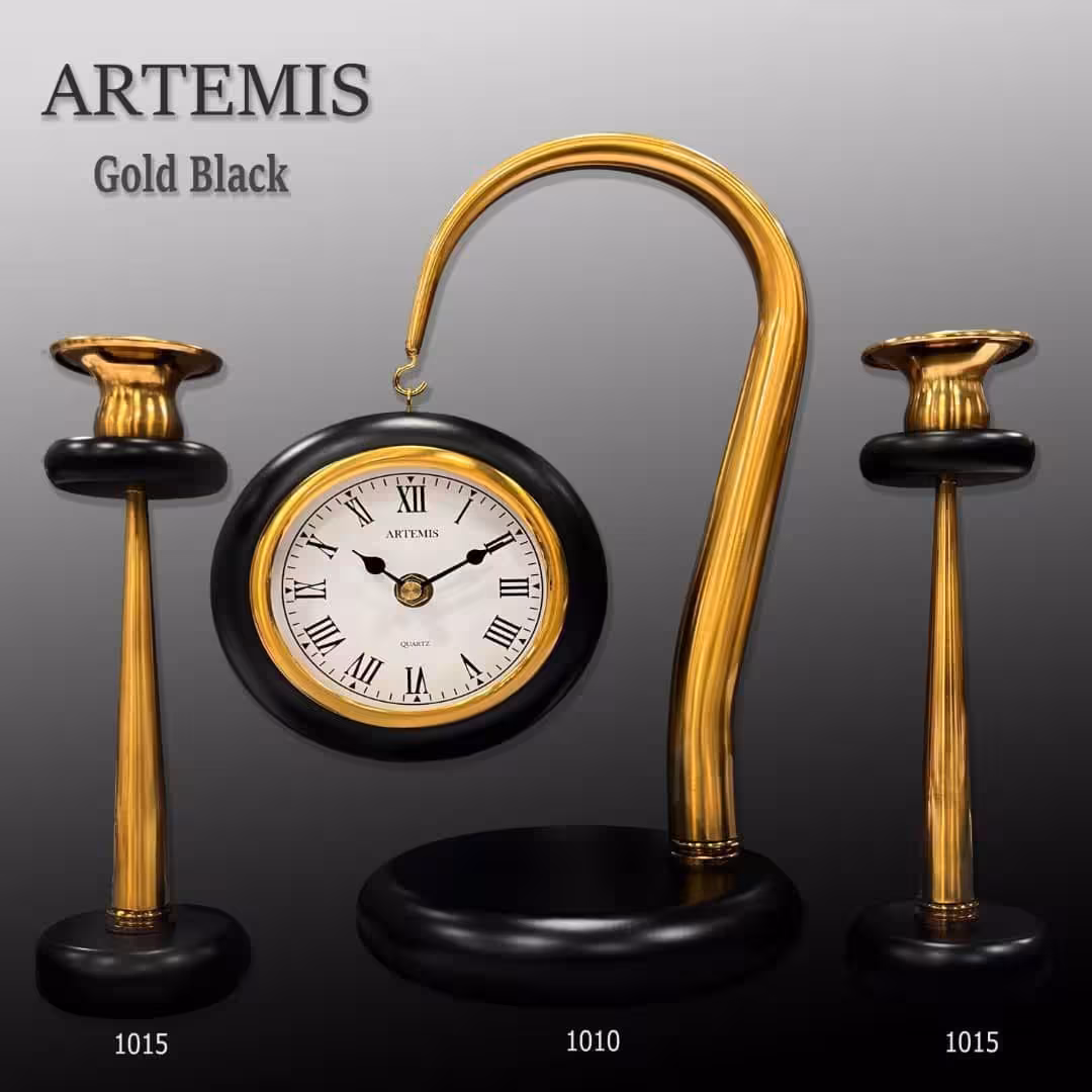 ست ساعت و شمعدان آرتمیس کد 1010 و 1015 Black Gold مشکی طلایی
