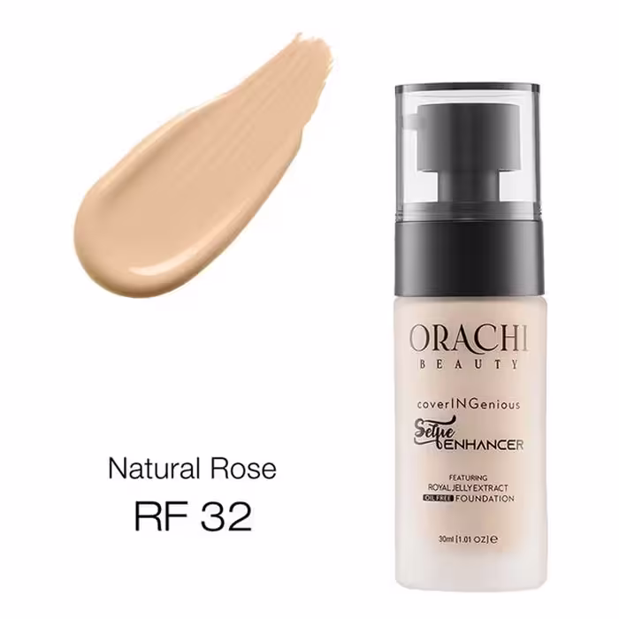 کرمپودر آرایشی پمپی 30 میل کد RF 32 رنگ NATURAL ROSE اوراچی ORACHI ایتالیایی