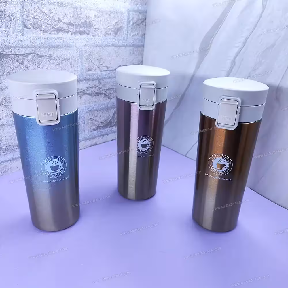 تراول ماگ 500 میل استیل لیزری دو رنگ