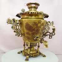 سماور زغالی مدل تراش 8 لیتری دسته توری ملکه، پایه ستوندار