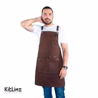 پیشبند کتان کجراه 3 جیب قهوه‌ای سارا فرم