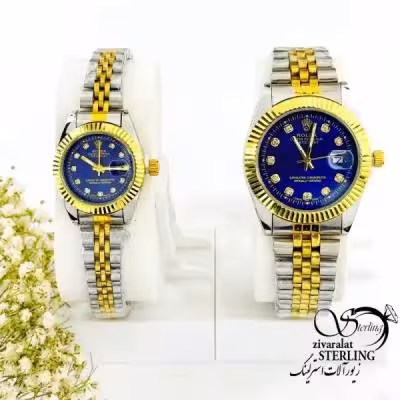 ساعت ست رولکس دورنگ دیت جاست صفحه آبی کد 19289