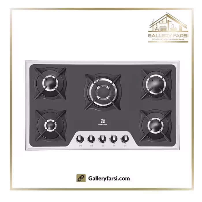 اجاق گاز شیشه ای پنج شعله پرنیان استیل مدل PB-5214 فریم آینه