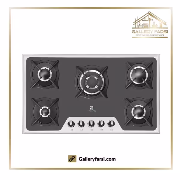 اجاق گاز شیشه ای پنج شعله پرنیان استیل مدل PB-5214 فریم آینه
