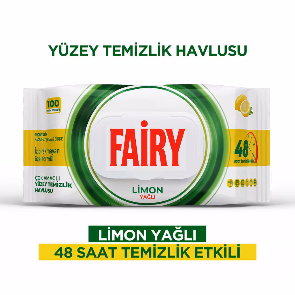 دستمال مرطوب چند منظوره سطوح فیری Fairy رایحه لیمو بسته 100 عددی