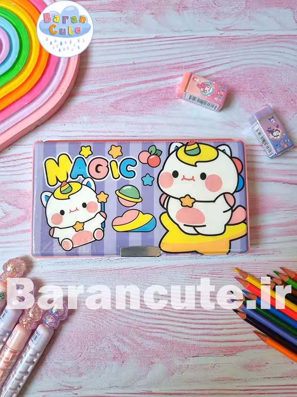 جامدادی کتابی مگنتی بزرگ دو طرفه طرح یونیکورن کیوت