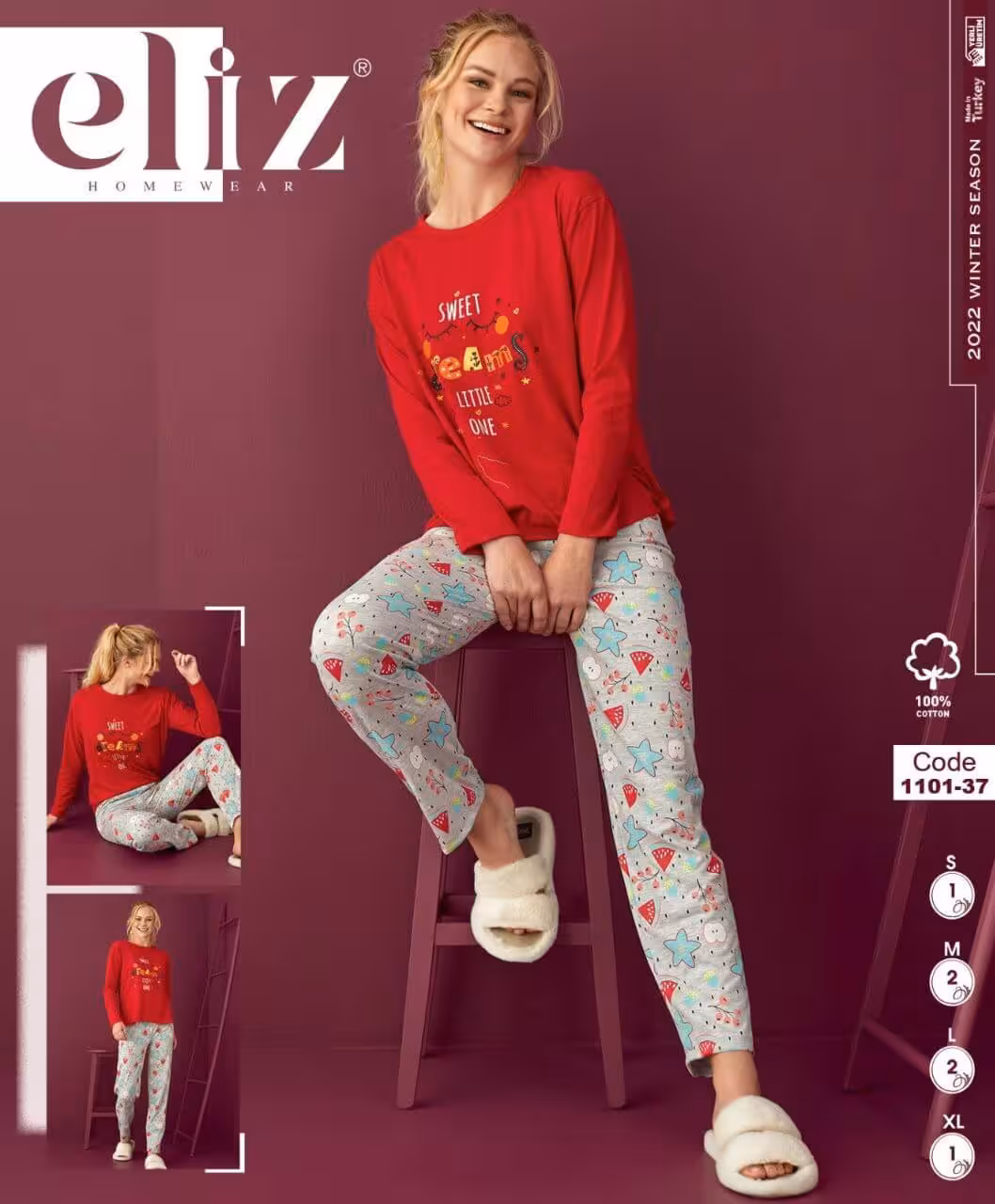 بلوز شلوار زنانه طرح ستاره وهندوانه کد 1101-37