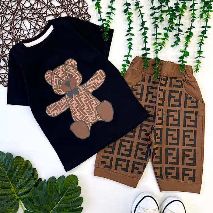 ست تیشرت شلوارک خرسی دخترانه و پسرانه سایز 45 و 55 و 60