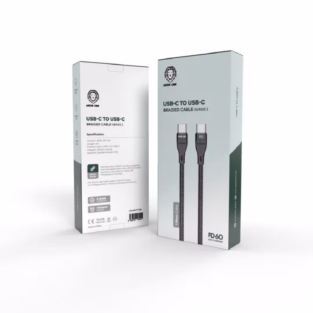 سیم شارژ تایپ سی به تایپ سی سری 2 گرین Green usb-c to usb-c braided cable- series 2