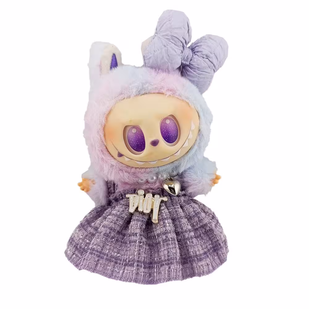 عروسک آویزی لبوبو بنفش لباسدار