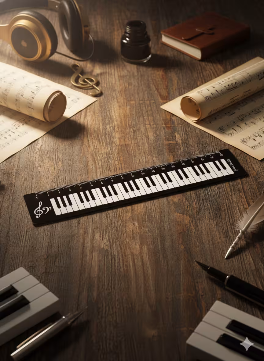 خط کش فانتزی چوبی طرح پیانو 18 سانتی متری