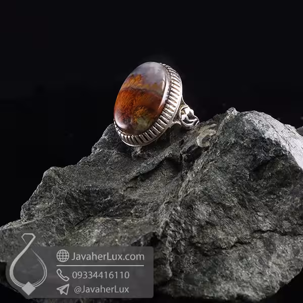 انگشتر نقره مردانه عقیق شجر دریایی _ کد : 100709