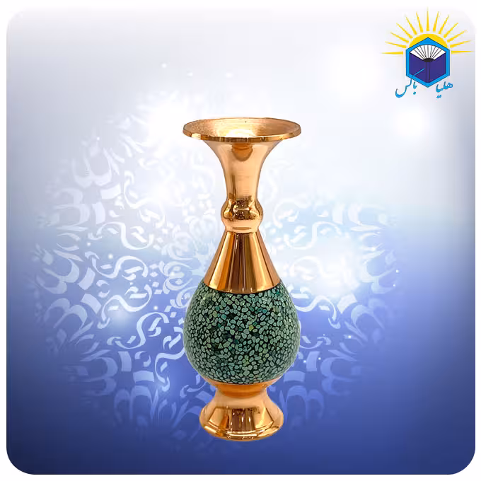 گلدان مس و فیروزه کوبی آقاجانی طرح صراحی 14 سانتی