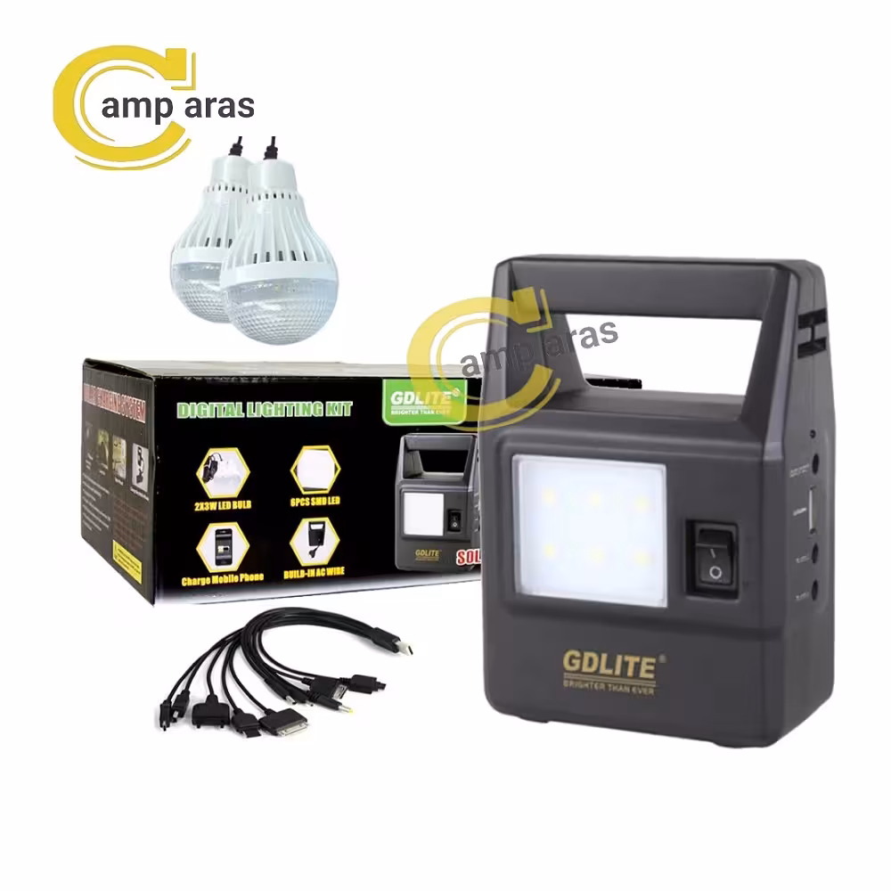 پروژکتور شارژی خورشیدی جی دی لایت مدل GDLITE GD-8030 و پاوربانک - کمپ آراس