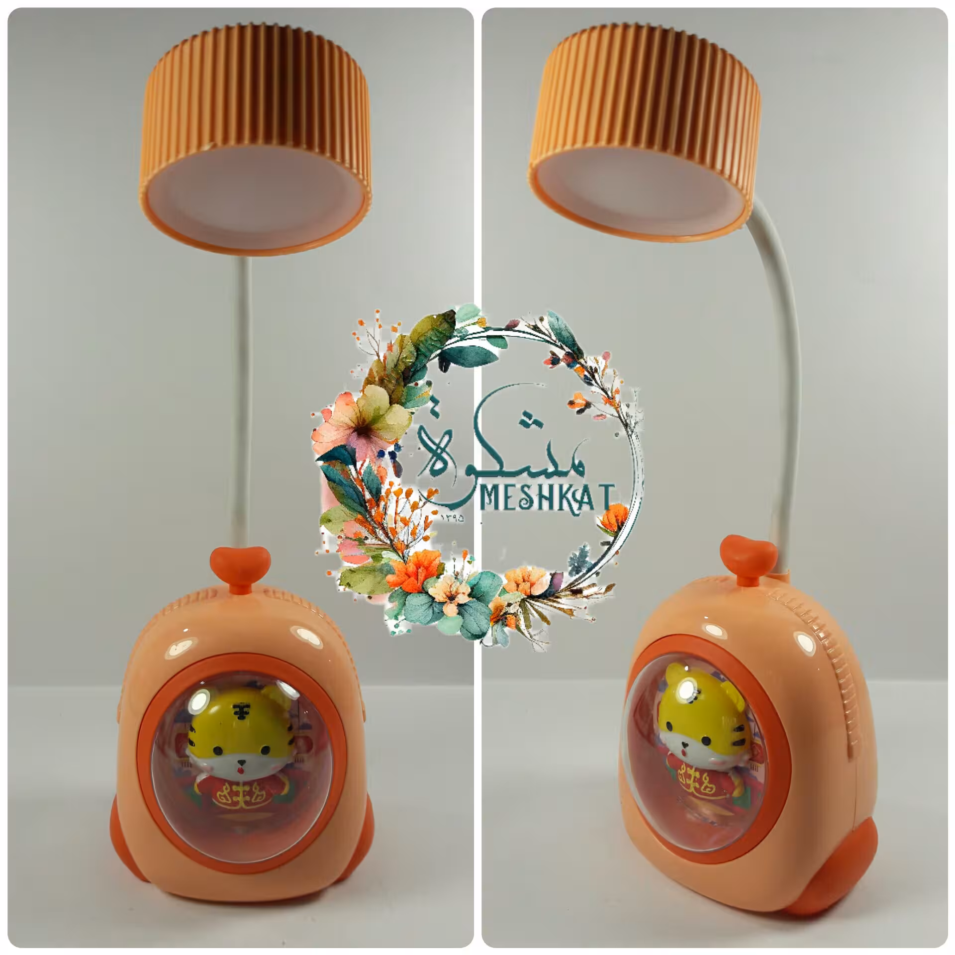 چراغ مطالعه طرح سفینه فضایی رنگ مرجانی یا رنگ گلبهی  با ببر فضانورد و شب خواب
