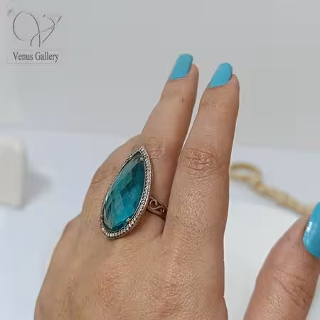 انگشتر نقره دخترانه نگین آبی مدل اشکی کد7893