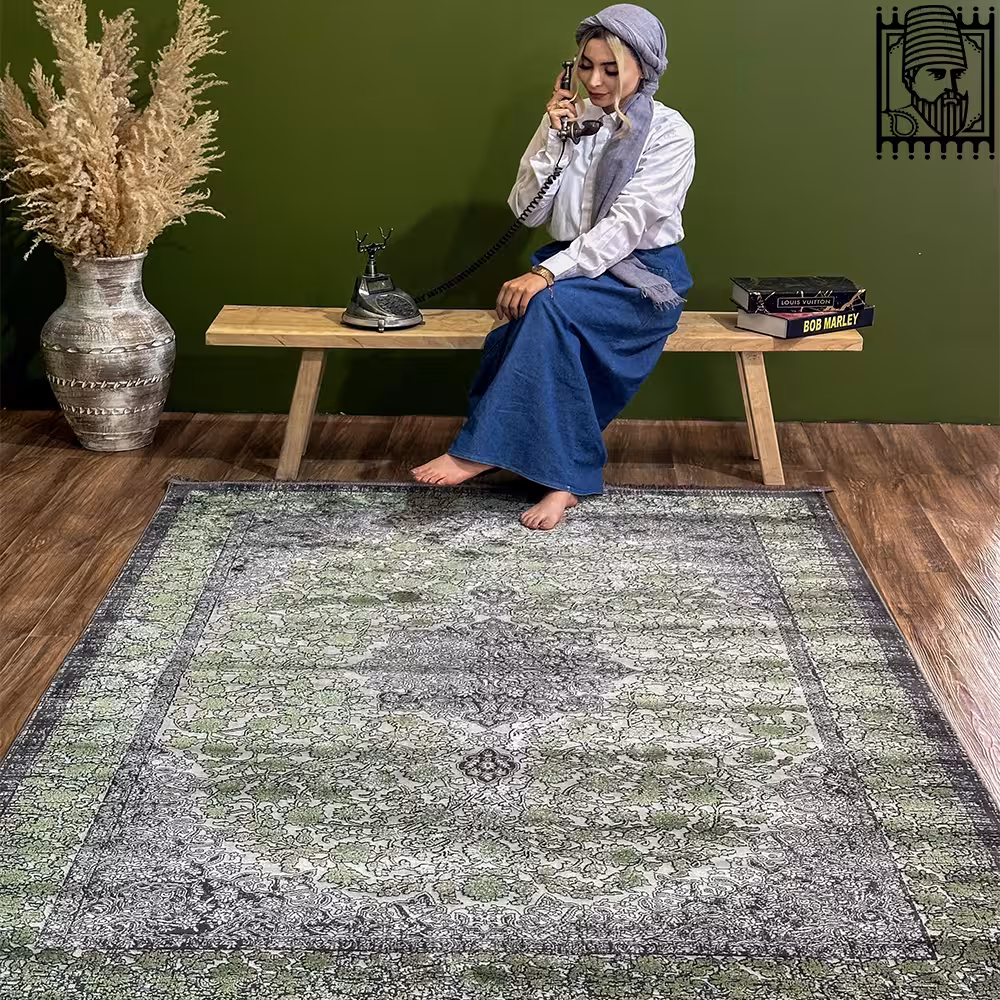 فرش مدرن آروین کد 73056 سبز ذغالی