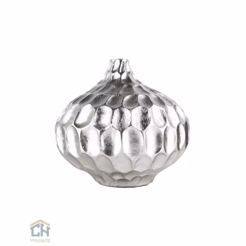 گلدان فایبرگلاس کوتاه نقره ای گلدکیش طرح الماسی مدل 2-1233