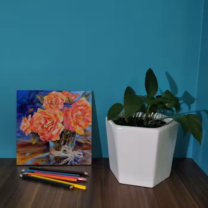 کاشی کارنیلا طرح نقاشی گلهای رز مدل لوحی کد WKB754 