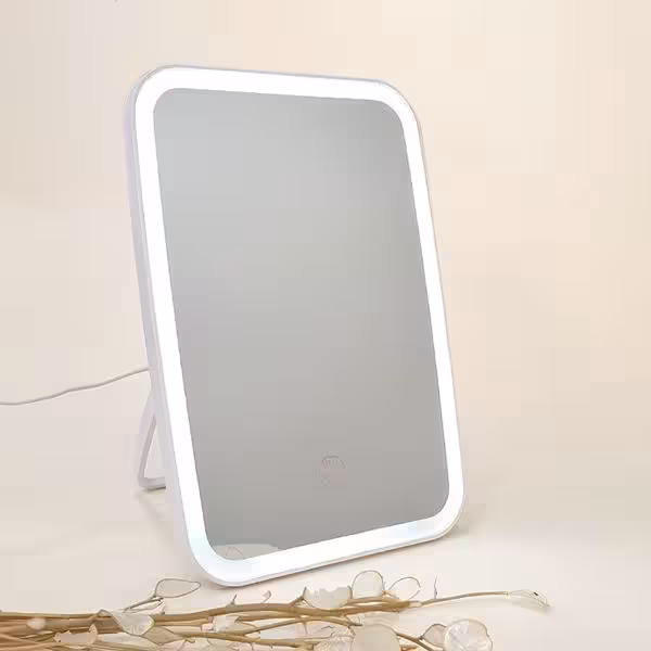 آینه رومیزی مستطیل ال ای دی  22*15 سفید  تیسا اکسسوری