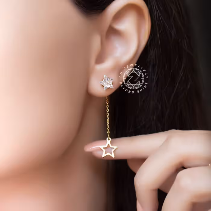 گوشواره آویز ستاره ای(جنسش استیله و رنگ ثابت وضدحساسیت)