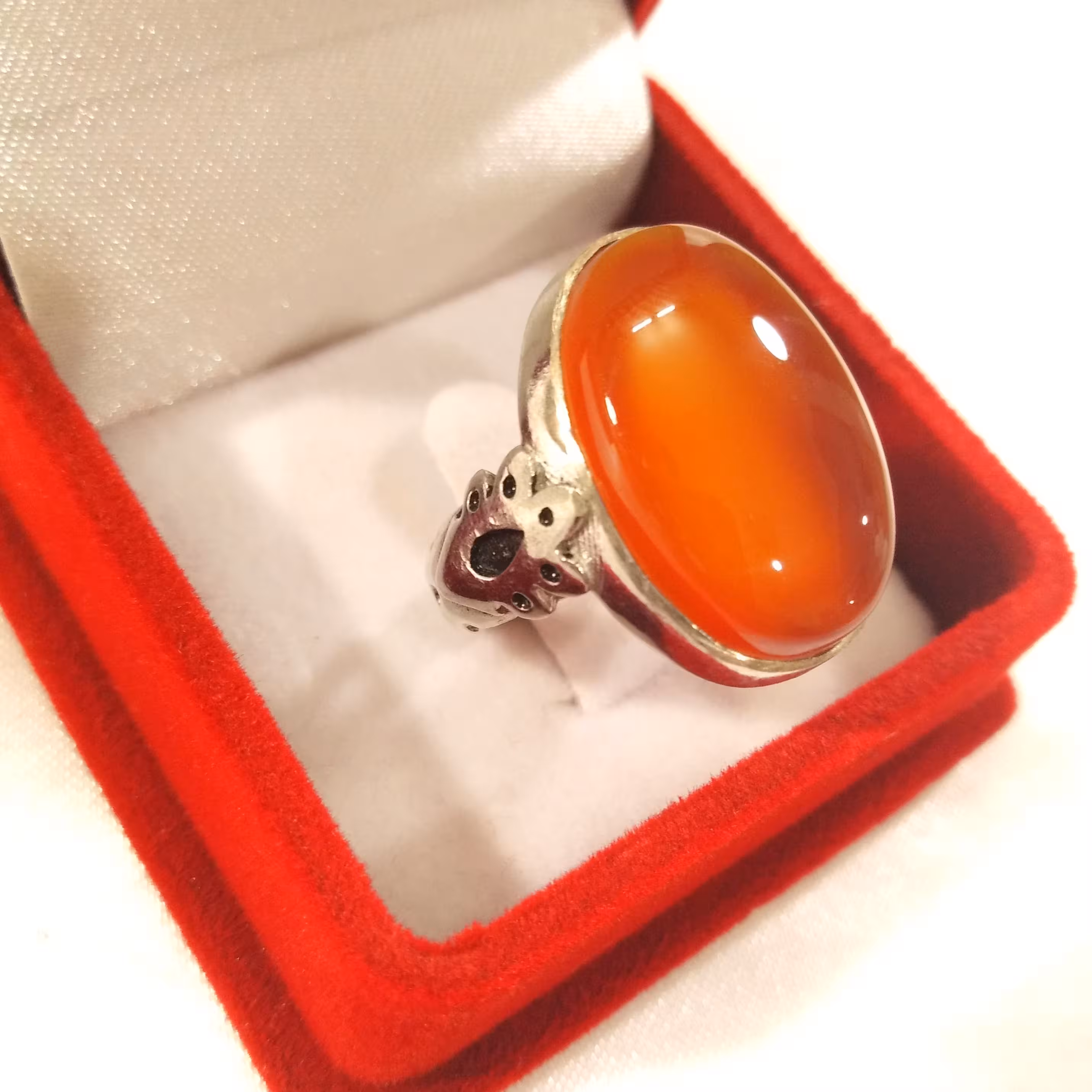 انگشتر  دستساز نقره مردانه عقیق  یمانی پرتقالی عیار 925 کدM101