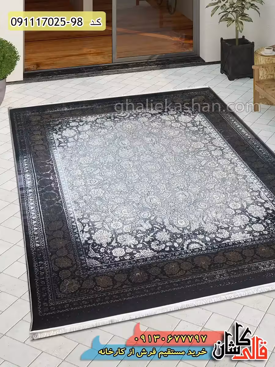 فرش وینتیج 700 شانه طرح افشان افرا زمینه قهوه ای کاشان – گل برجسته