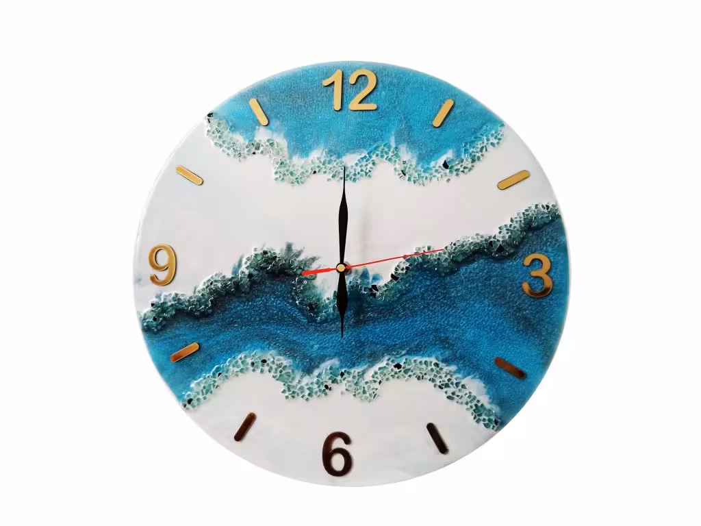 ساعت دیواری رزینی ( طرح آبی سفید کریستالی 2 ) قطر 40 سانتی متر