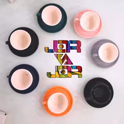 فنجان نعلبکی قهوه خوری ماگ با زیره لته خوری 7 رنگ جذاب یک عددی