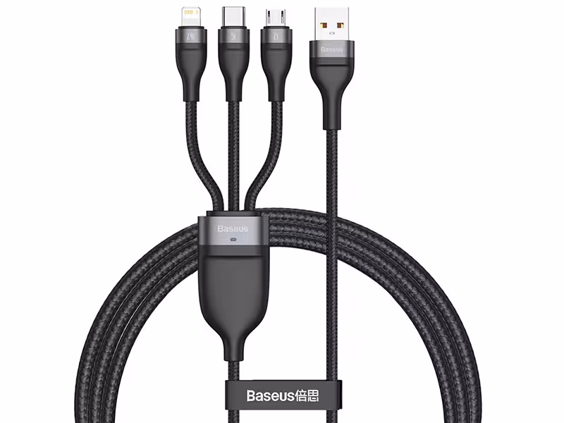 کابل فست شارژ سه سر بیسوس مدل one-for-three Fast Charging Data Cable CA1T3-G1 به طول 1.2 متر