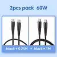 پک 2 تایی کابل تایپ C به C توکی Toocki Type-C to C Cable (60w/0.25m 1m) مشکی